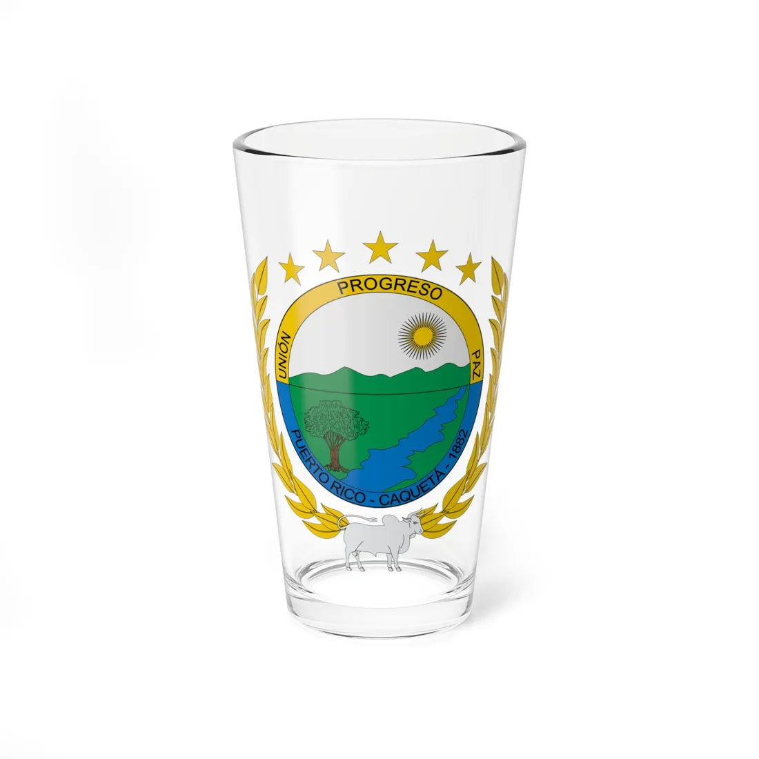 Escudo de Puerto Rico Caquetá (Colombia) (Coat of Arms) Pint Glass 16oz 16oz - Go Mug Yourself