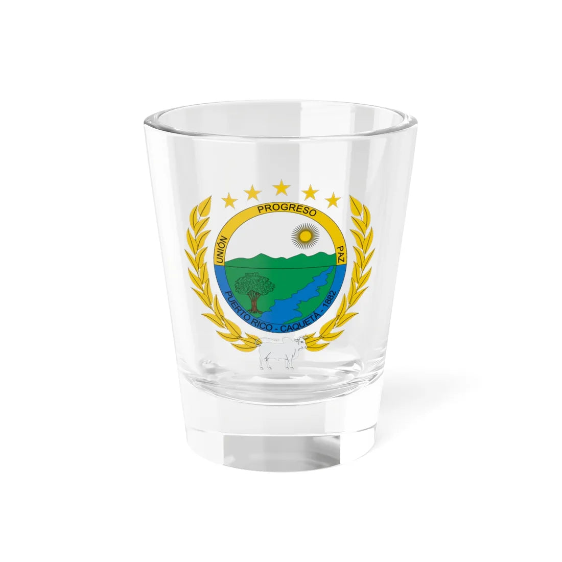 Escudo de Puerto Rico Caquetá (Colombia) (Coat of Arms) Shot Glass 1.5oz 1.5oz - Go Mug Yourself