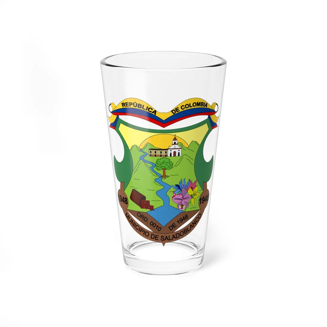 Escudo de Saladoblanco - Huila (Colombia) (Coat of Arms) Pint Glass 16oz 16oz - Go Mug Yourself