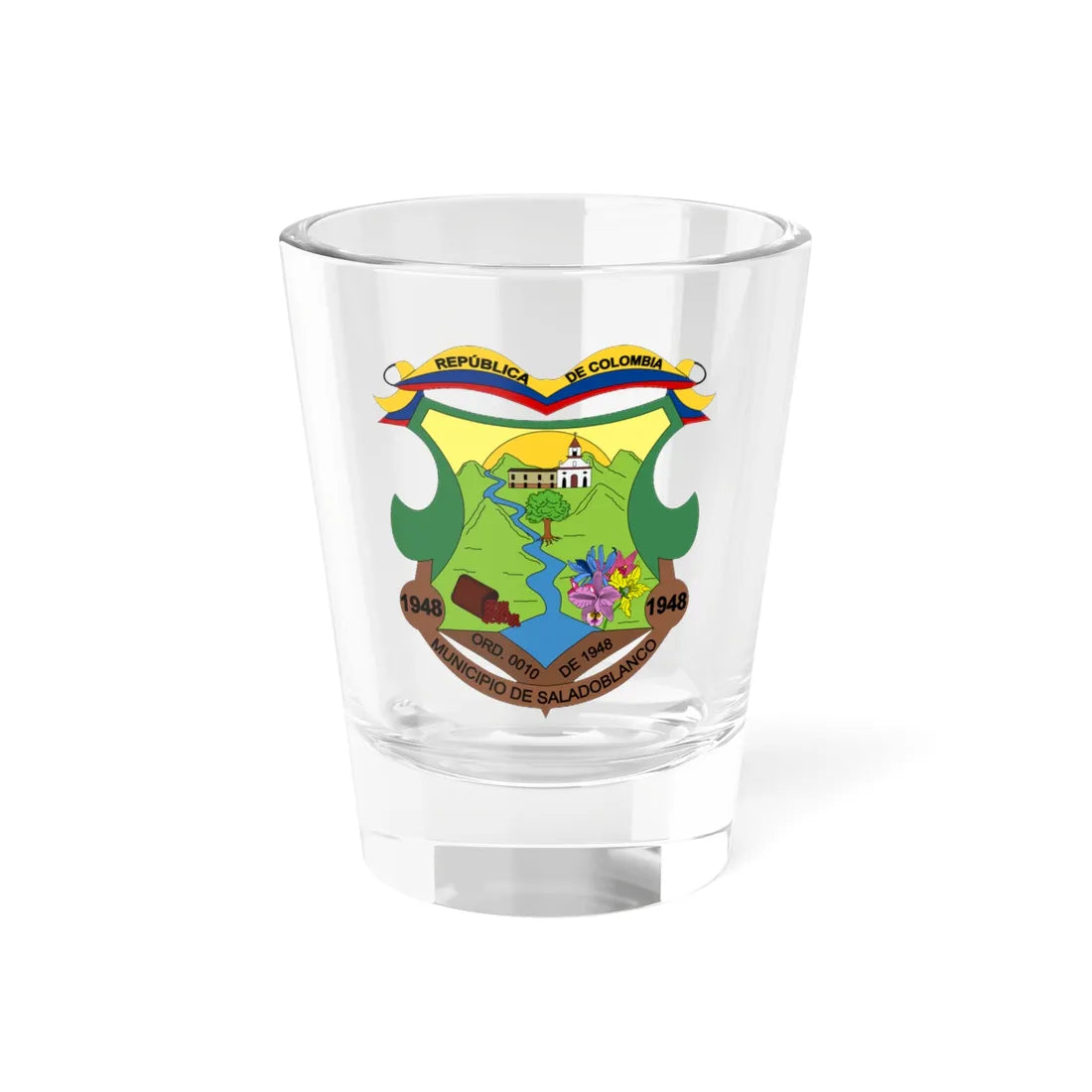 Escudo de Saladoblanco - Huila (Colombia) (Coat of Arms) Shot Glass 1.5oz 1.5oz - Go Mug Yourself