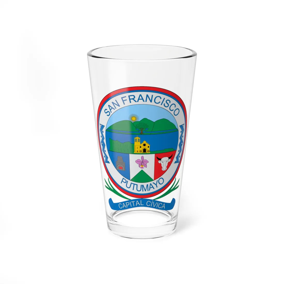 Escudo de San Francisco Putumayo (Colombia) (Coat of Arms) Pint Glass 16oz 16oz - Go Mug Yourself