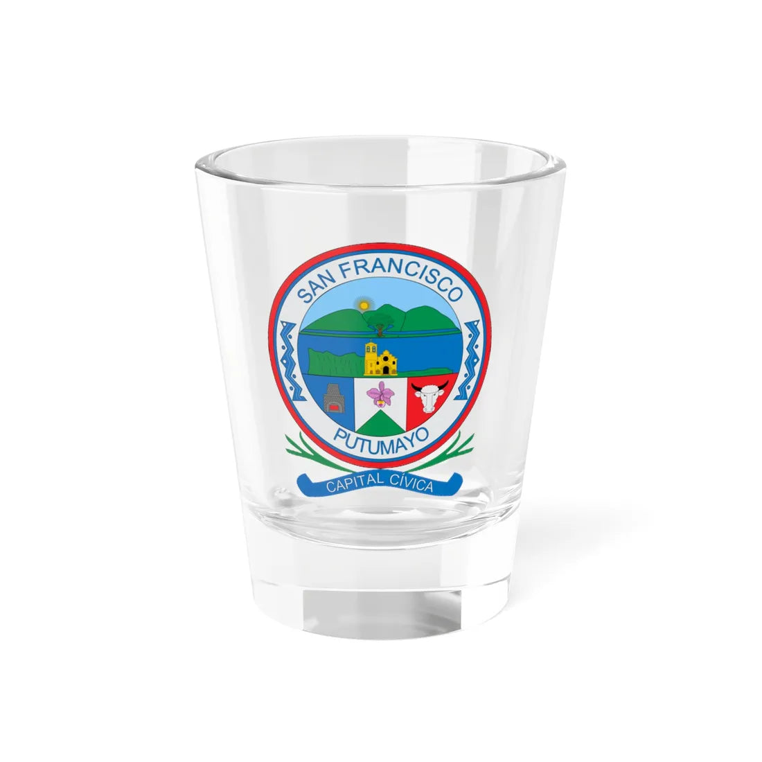 Escudo de San Francisco Putumayo (Colombia) (Coat of Arms) Shot Glass 1.5oz 1.5oz - Go Mug Yourself