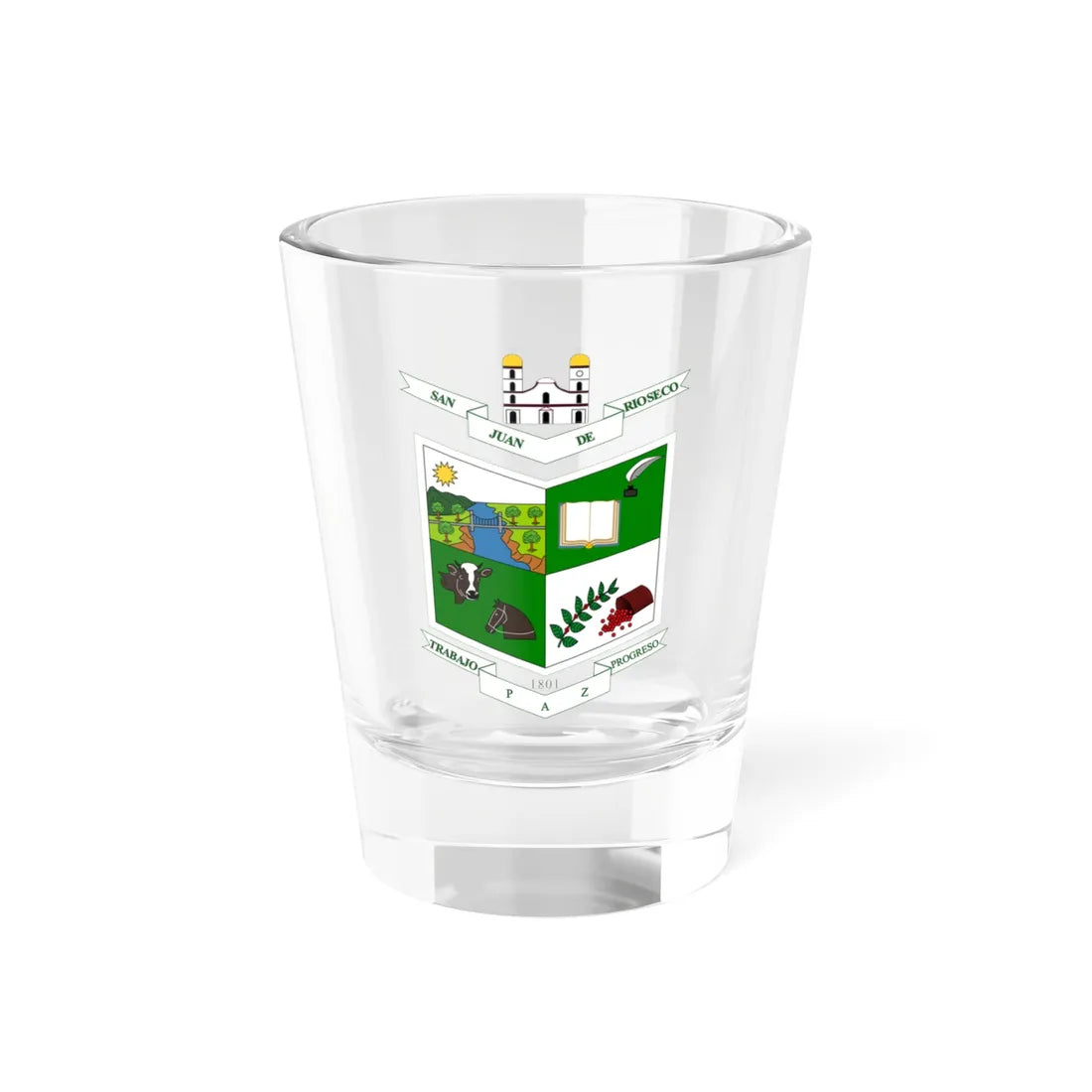 Escudo de San Juan de Rioseco - Cundinamarca (Colombia) (Coat of Arms) Shot Glass 1.5oz 1.5oz - Go Mug Yourself