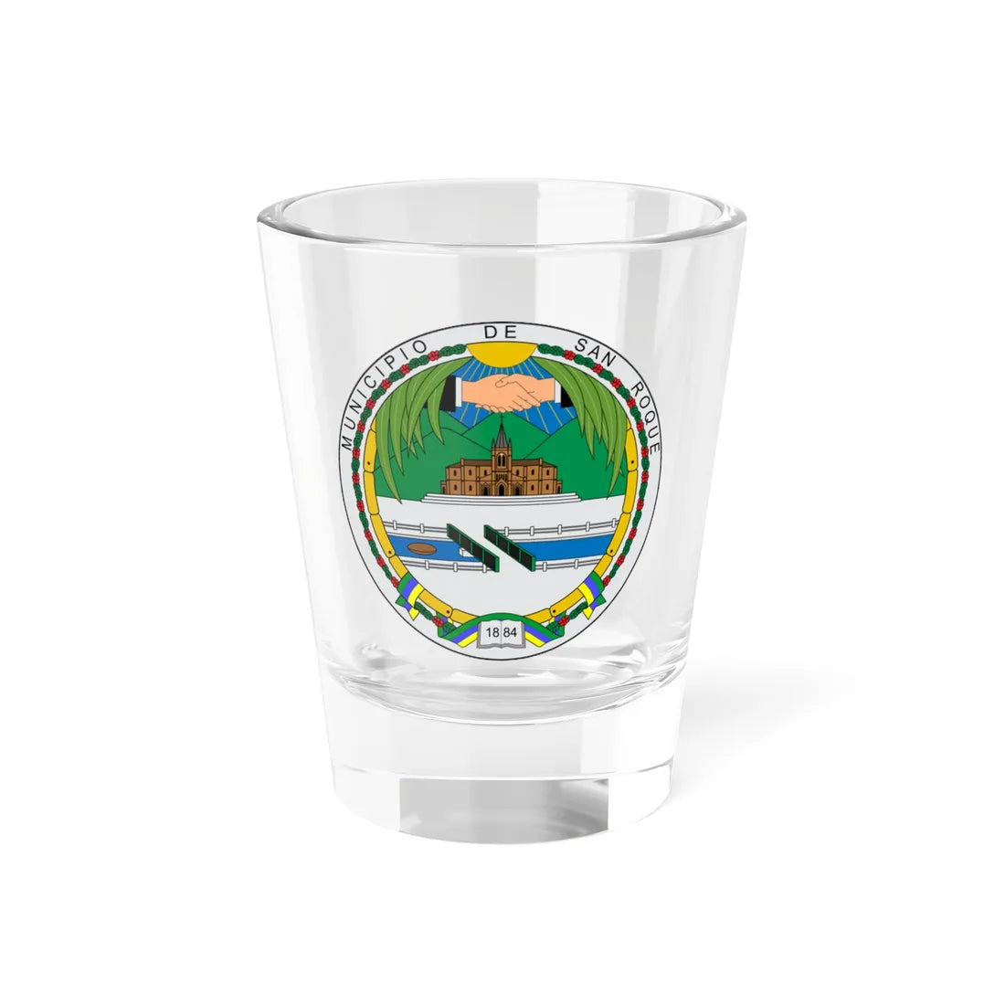 Escudo de San Roque Antioquia (Colombia) (Coat of Arms) Shot Glass 1.5oz 1.5oz - Go Mug Yourself