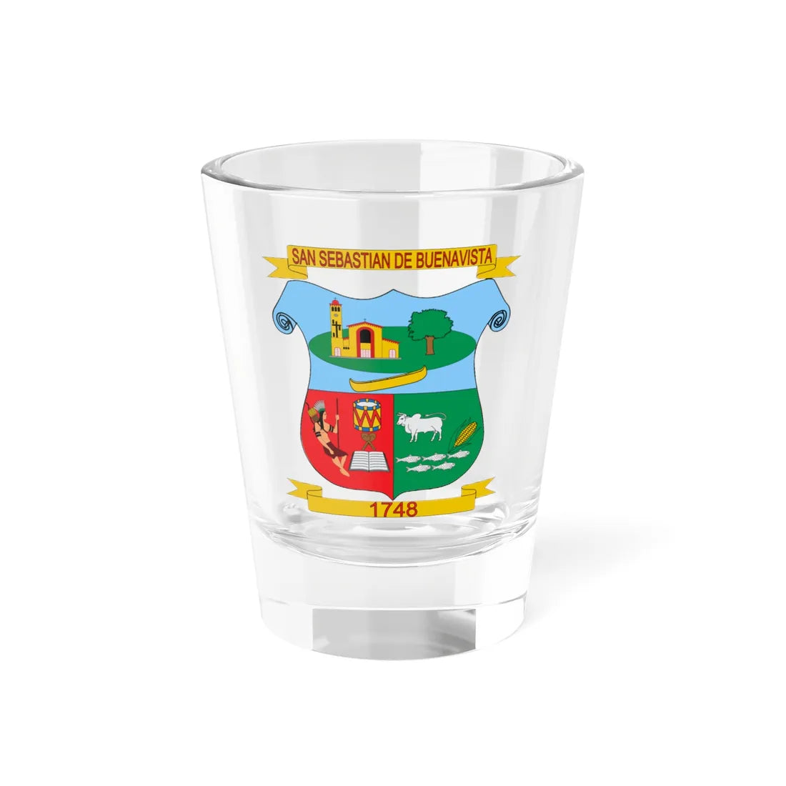 Escudo de San Sebastián de Buenavista Magdalena (Colombia) (Coat of Arms) Shot Glass 1.5oz 1.5oz - Go Mug Yourself