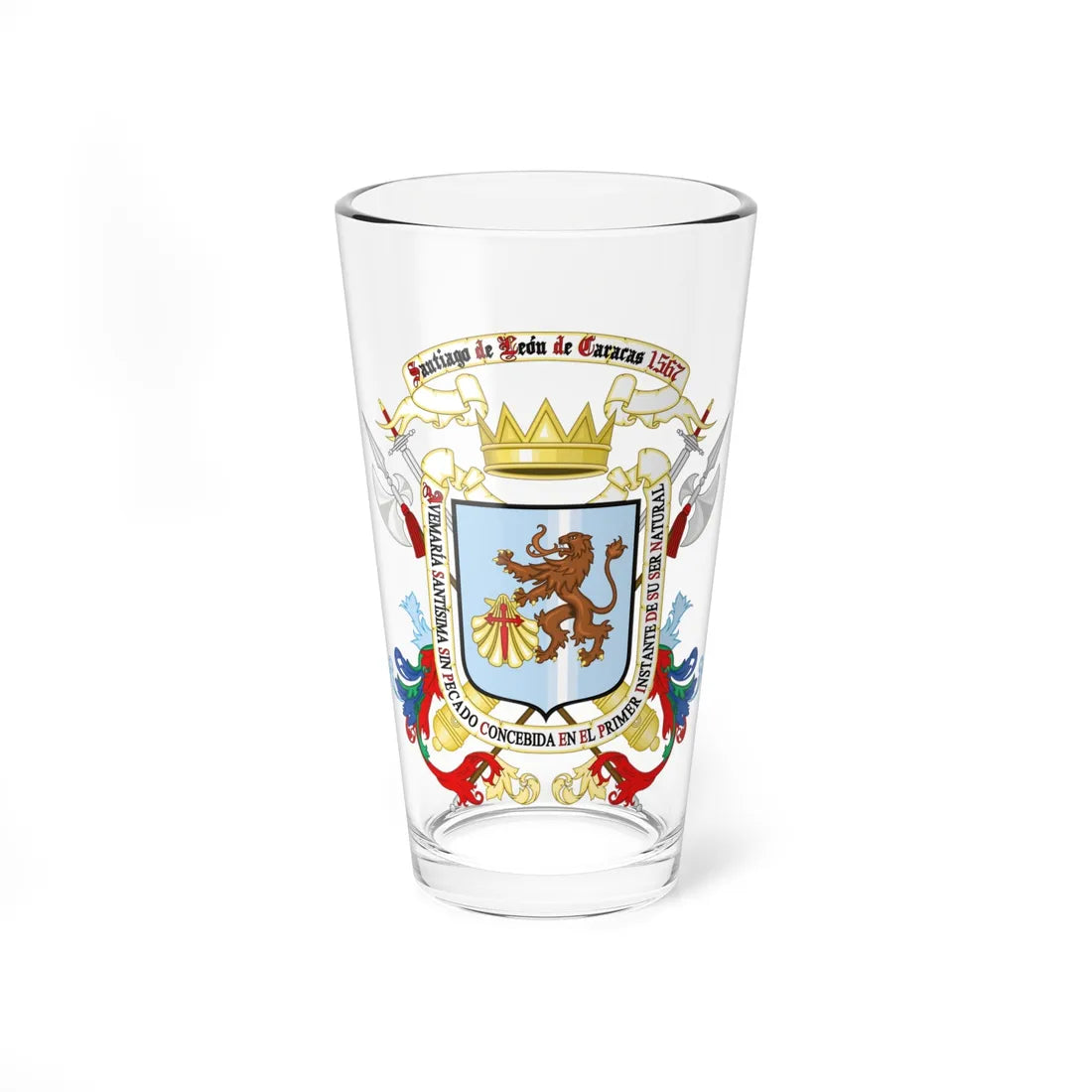 Escudo de Santiago de León de Caracas 1567 1766-2022 (Costa Rica) (Coat of Arms) Pint Glass 16oz 16oz - Go Mug Yourself
