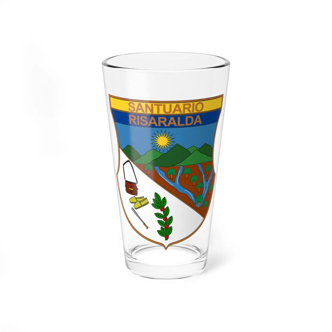 Escudo de Santuario - Risaralda (Colombia) (Coat of Arms) Pint Glass 16oz 16oz - Go Mug Yourself