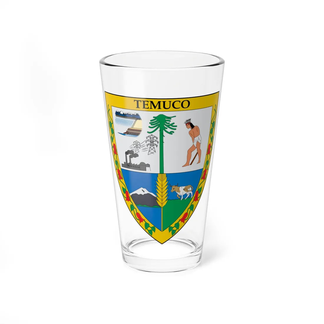 Escudo de Temuco (Chile) (Coat of Arms) Pint Glass 16oz 16oz - Go Mug Yourself