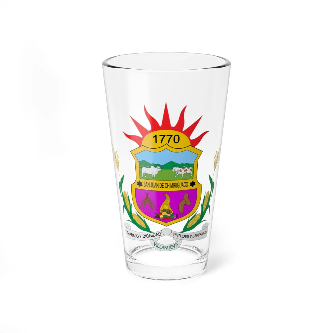Escudo de Villanueva Bolívar (Colombia) (Coat of Arms) Pint Glass 16oz 16oz - Go Mug Yourself