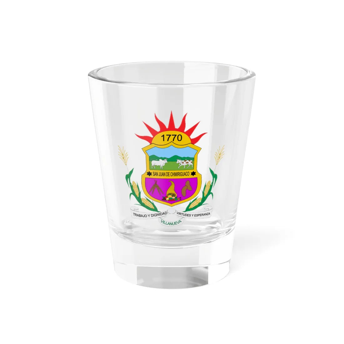 Escudo de Villanueva Bolívar (Colombia) (Coat of Arms) Shot Glass 1.5oz 1.5oz - Go Mug Yourself