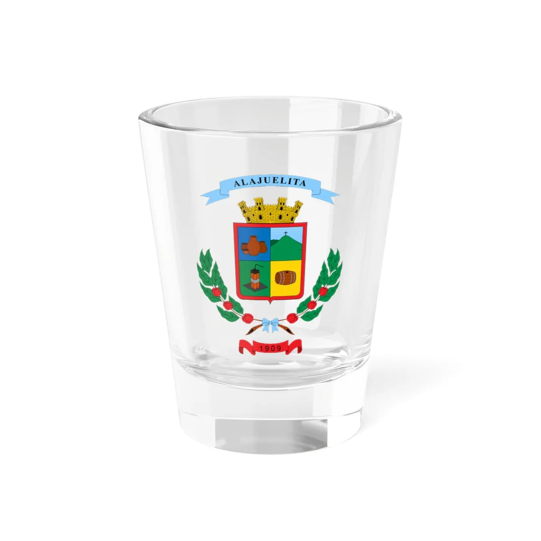 Escudo del cantón de Alajuelita (Costa Rica) (Coat of Arms) Shot Glass 1.5oz 1.5oz - Go Mug Yourself