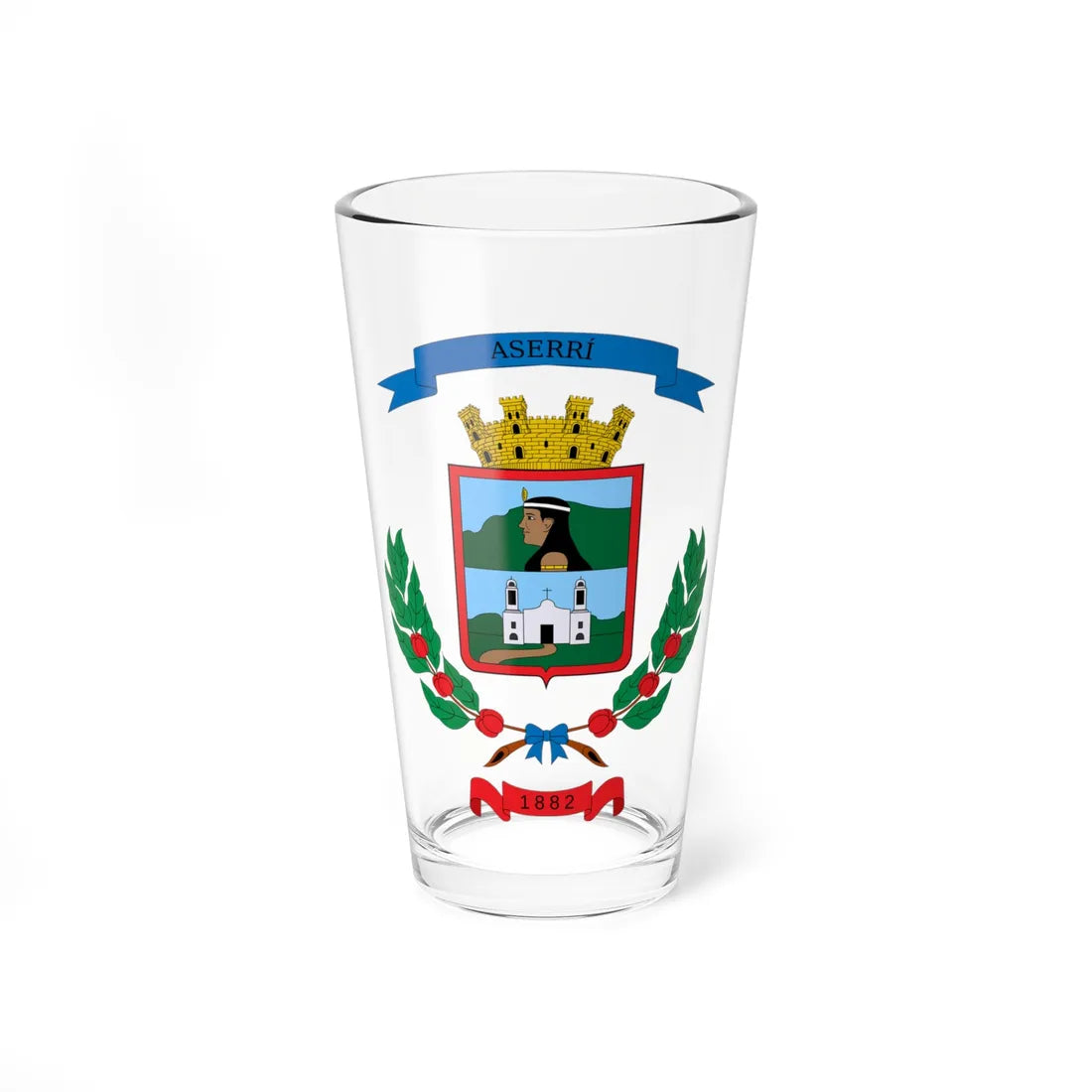 Escudo del cantón de Aserrí (Costa Rica) (Coat of Arms) Pint Glass 16oz 16oz - Go Mug Yourself