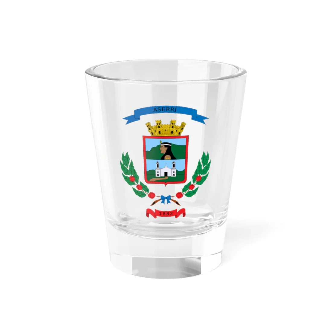 Escudo del cantón de Aserrí (Costa Rica) (Coat of Arms) Shot Glass 1.5oz 1.5oz - Go Mug Yourself