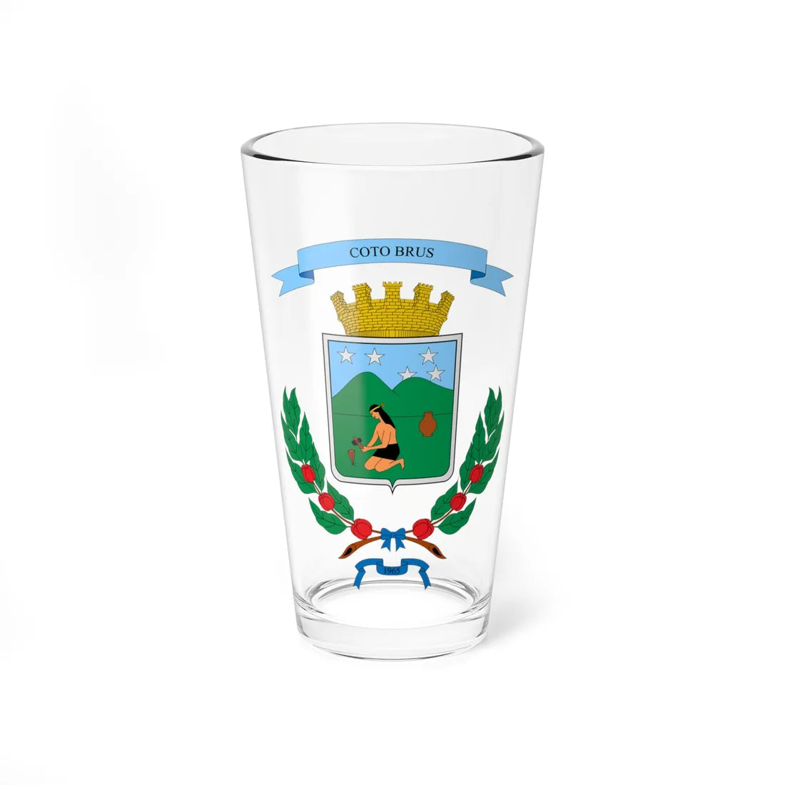 Escudo del Cantón de Coto Brus (Costa Rica) (Coat of Arms) Pint Glass 16oz 16oz - Go Mug Yourself