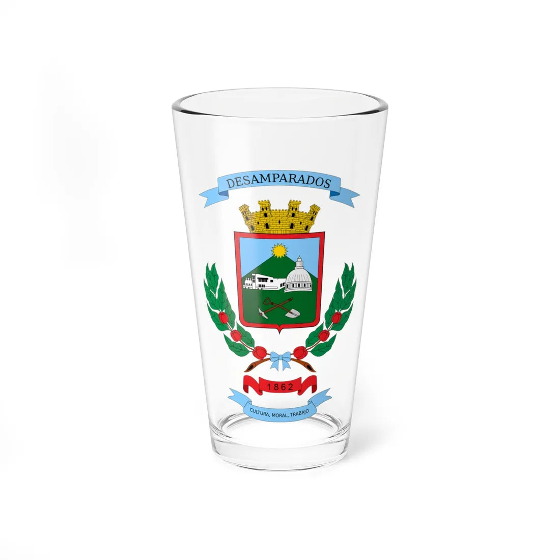 Escudo del cantón de Desamparados (Costa Rica) (Coat of Arms) Pint Glass 16oz 16oz - Go Mug Yourself