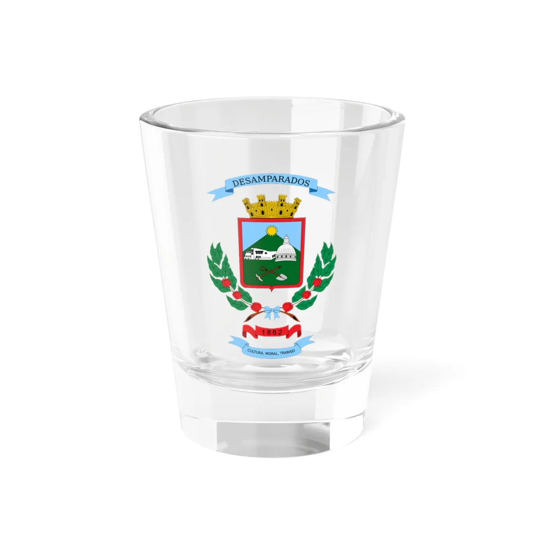 Escudo del cantón de Desamparados (Costa Rica) (Coat of Arms) Shot Glass 1.5oz 1.5oz - Go Mug Yourself