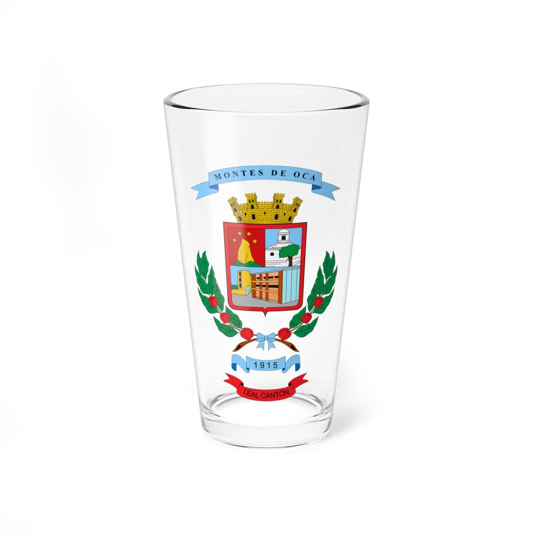 Escudo del cantón de Montes de Oca (Costa Rica) (Coat of Arms) Pint Glass 16oz 16oz - Go Mug Yourself