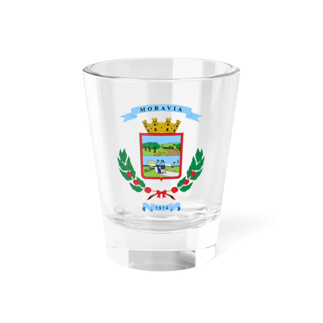 Escudo del cantón de Moravia (Costa Rica) (Coat of Arms) Shot Glass 1.5oz 1.5oz - Go Mug Yourself