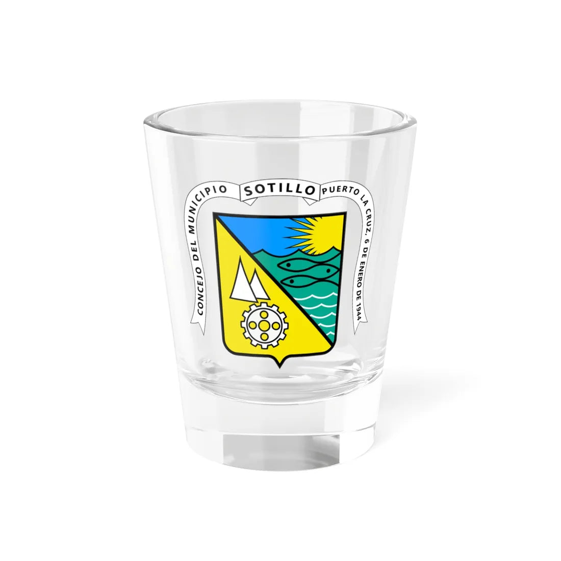 Escudo del Municipio Sotillo Anzoátegui (Venezuela) (Coat of Arms) Shot Glass 1.5oz 1.5oz - Go Mug Yourself