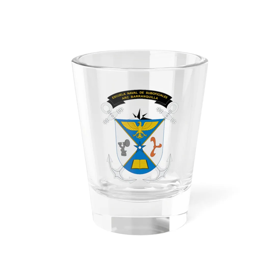 Escudo Escuela Naval de Suboficiales ARC Barranquilla (Colombia) (Coat of Arms) Shot Glass 1.5oz 1.5oz - Go Mug Yourself