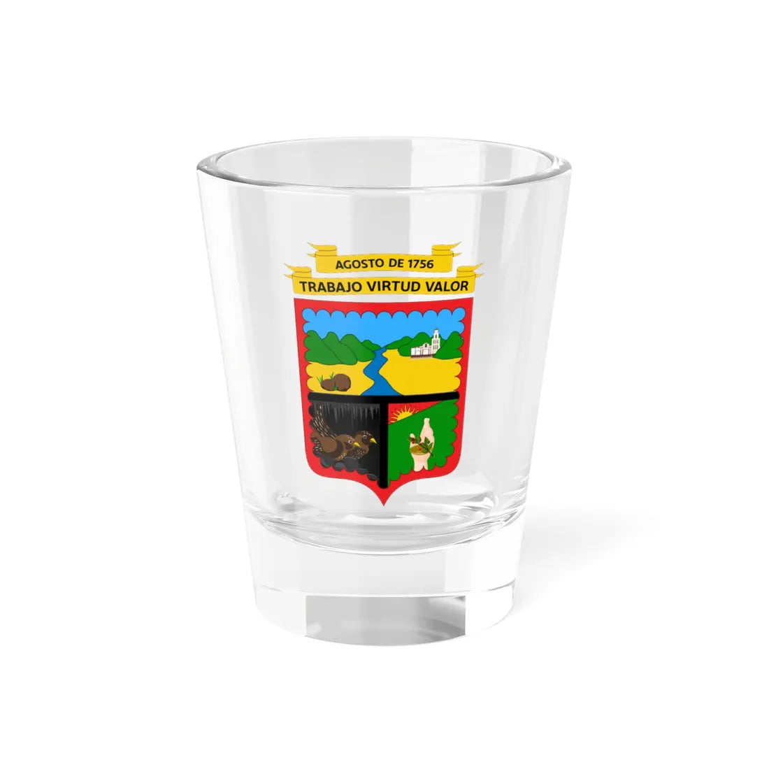 Escudo plano de Acevedo Huila (Colombia) (Coat of Arms) Shot Glass 1.5oz 1.5oz - Go Mug Yourself