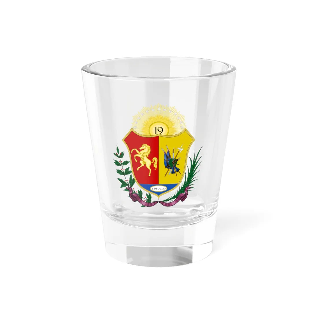 Escudo propuesto por el Senado para el Estado de Venezuela en 1834 (Venezuela) (Coat of Arms) Shot Glass 1.5oz 1.5oz - Go Mug Yourself
