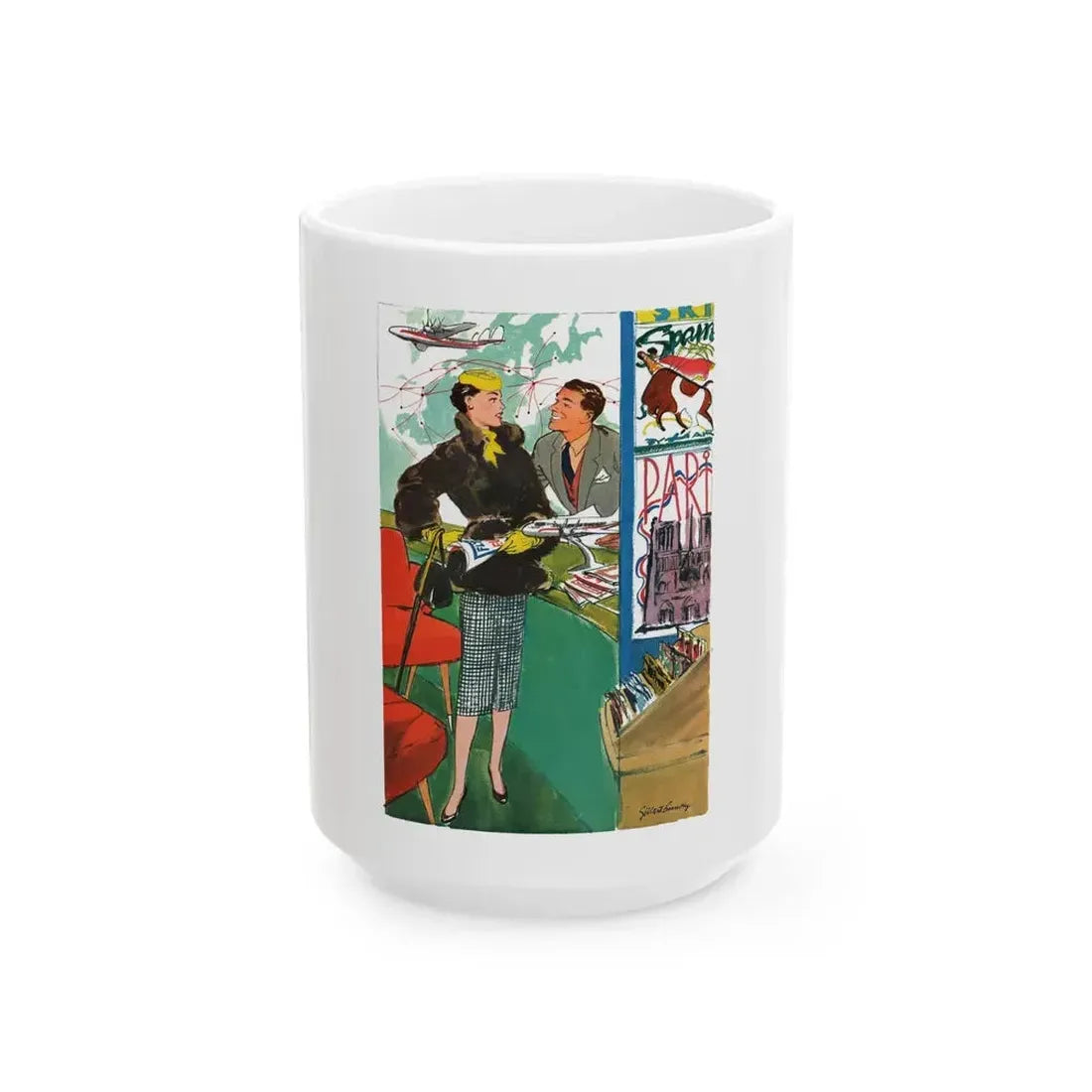 Esquire magazine cartoon illustration, 1955 (1) - White Coffee Mug 15oz - Go Mug Yourself