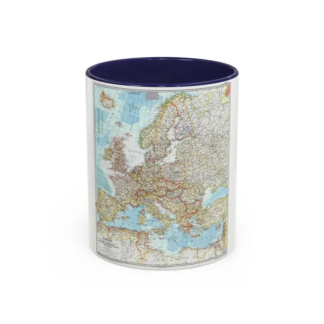 Europe (1957) (Map) Accent Coffee Mug 11oz Navy - Go Mug Yourself