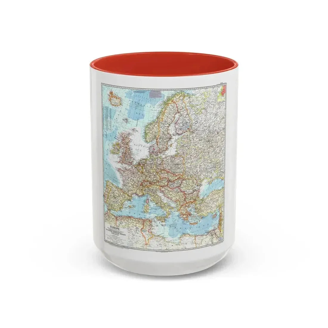 Europe (1957) (Map) Accent Coffee Mug 15oz Red - Go Mug Yourself