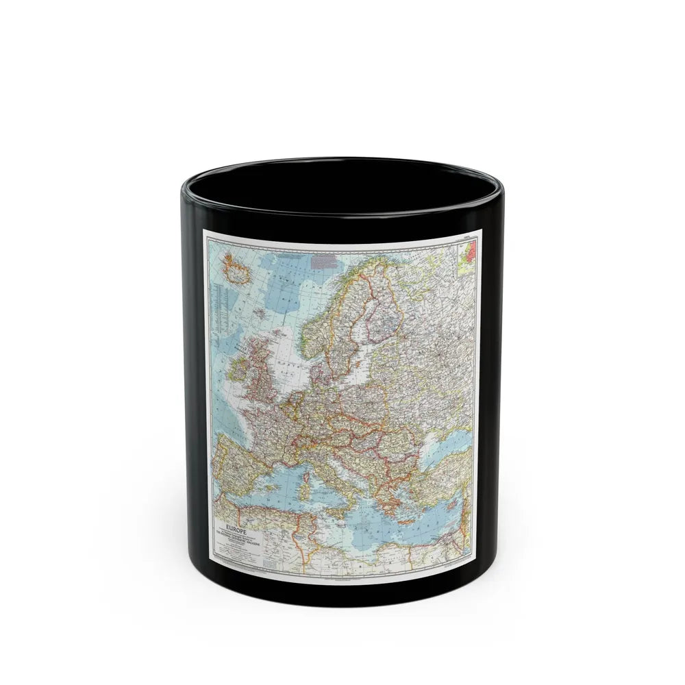 Europe (1957) (Map) Black Coffee Mug-11oz-Go Mug Yourself