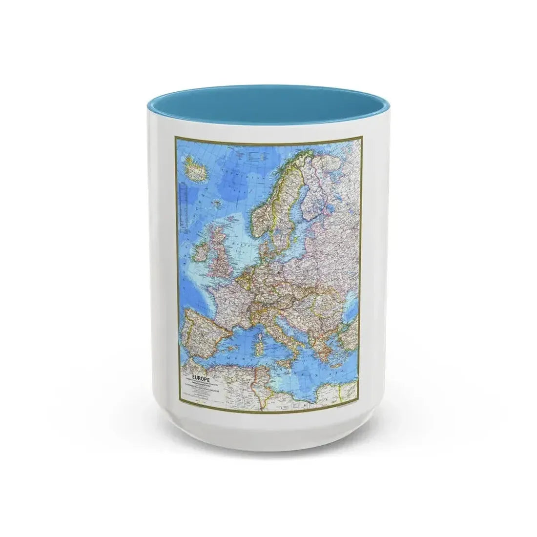 Europe (1977) (Map) Accent Coffee Mug 15oz Light Blue - Go Mug Yourself