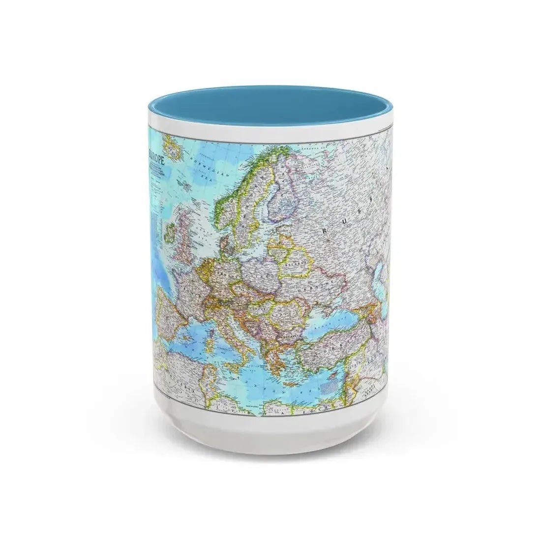 Europe (1992) (Map) Accent Coffee Mug 15oz Light Blue - Go Mug Yourself