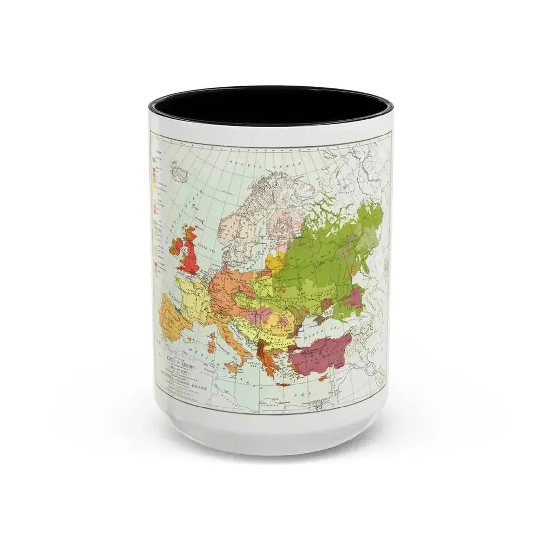 Europe & Adjoining Asia & Africa - The Races of (1919) (Map) Accent Coffee Mug 15oz Black - Go Mug Yourself