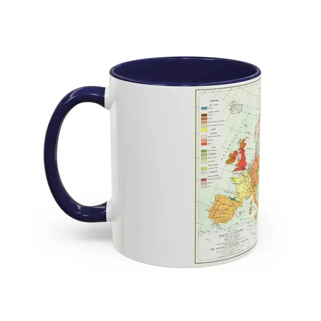 Europe & Adjoining Asia & Africa - The Races of (1919) (Map) Accent Coffee Mug - Go Mug Yourself