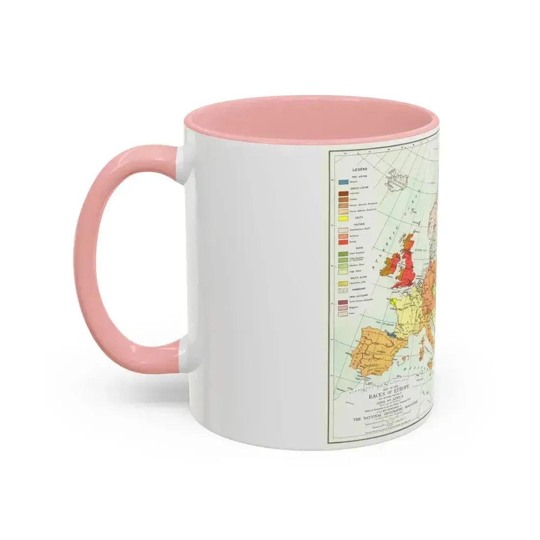 Europe & Adjoining Asia & Africa - The Races of (1919) (Map) Accent Coffee Mug - Go Mug Yourself