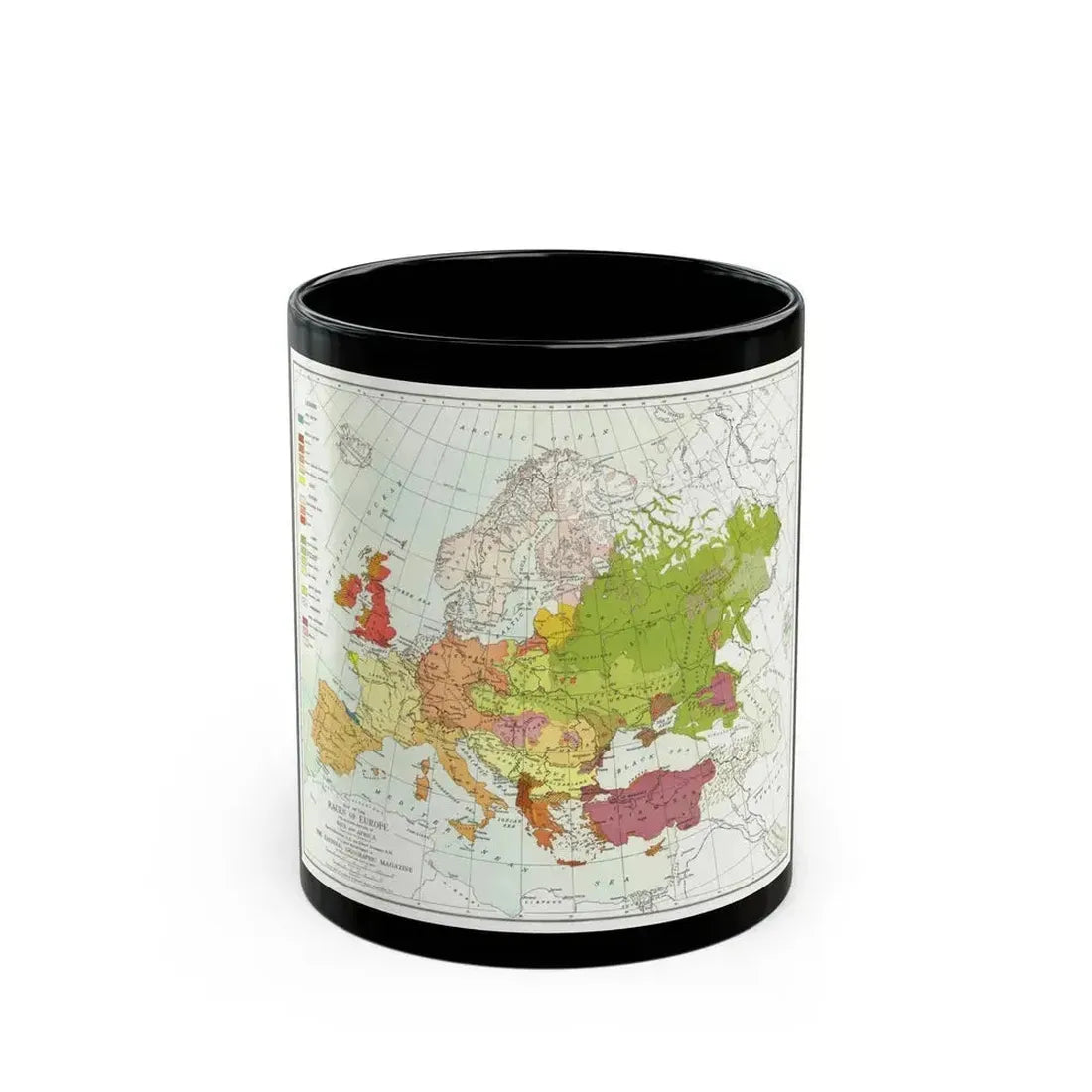 Europe & Adjoining Asia & Africa - The Races of (1919) (Map) Black Coffee Mug 11oz - Go Mug Yourself