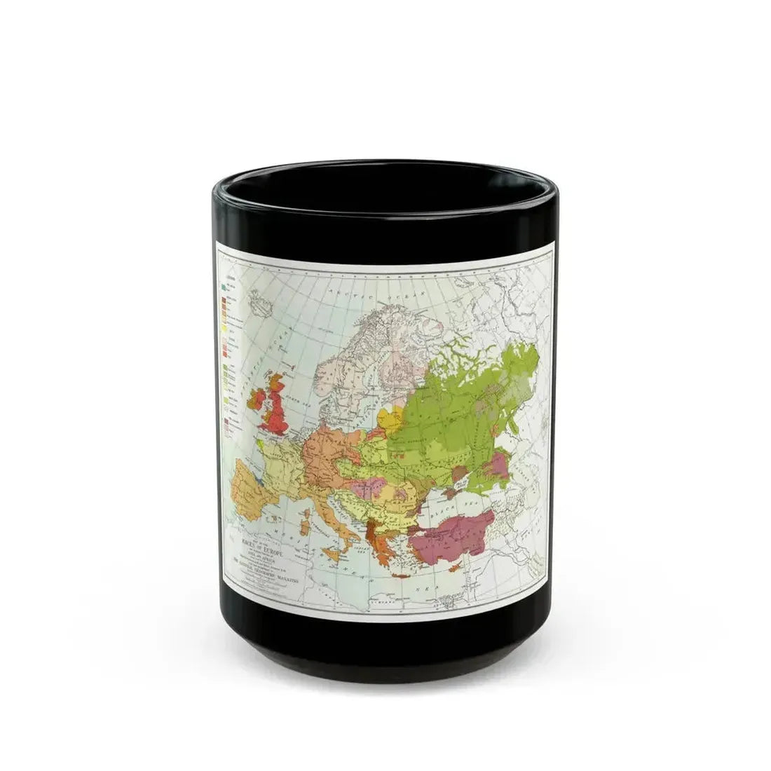 Europe & Adjoining Asia & Africa - The Races of (1919) (Map) Black Coffee Mug 15oz - Go Mug Yourself