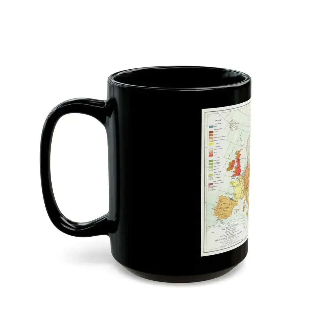 Europe & Adjoining Asia & Africa - The Races of (1919) (Map) Black Coffee Mug - Go Mug Yourself