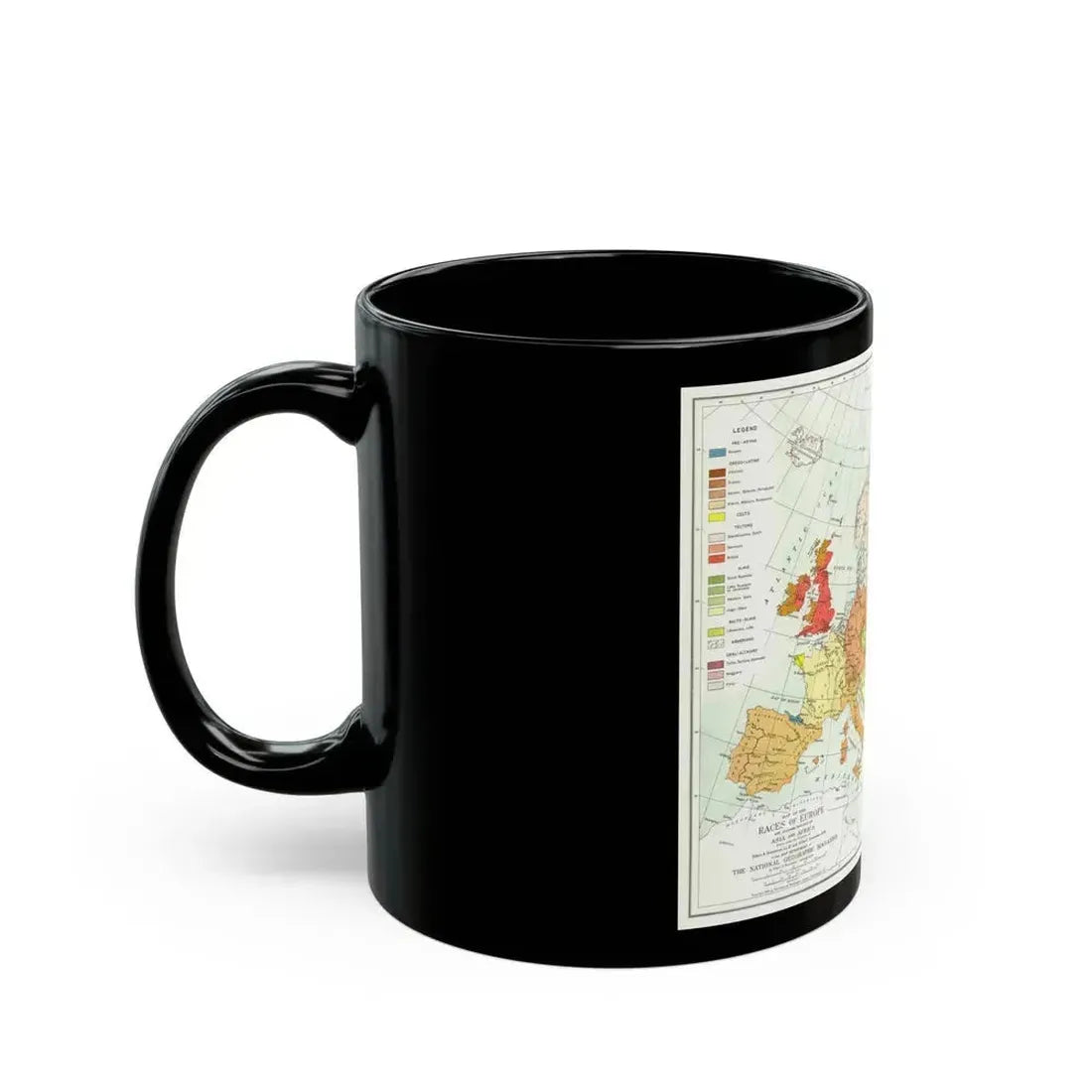 Europe & Adjoining Asia & Africa - The Races of (1919) (Map) Black Coffee Mug - Go Mug Yourself