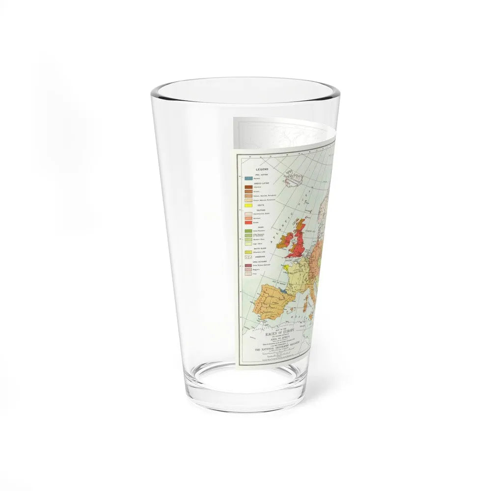 Europe & Adjoining Asia & Africa - The Races of (1919) (Map) Pint Glass 16oz-Go Mug Yourself