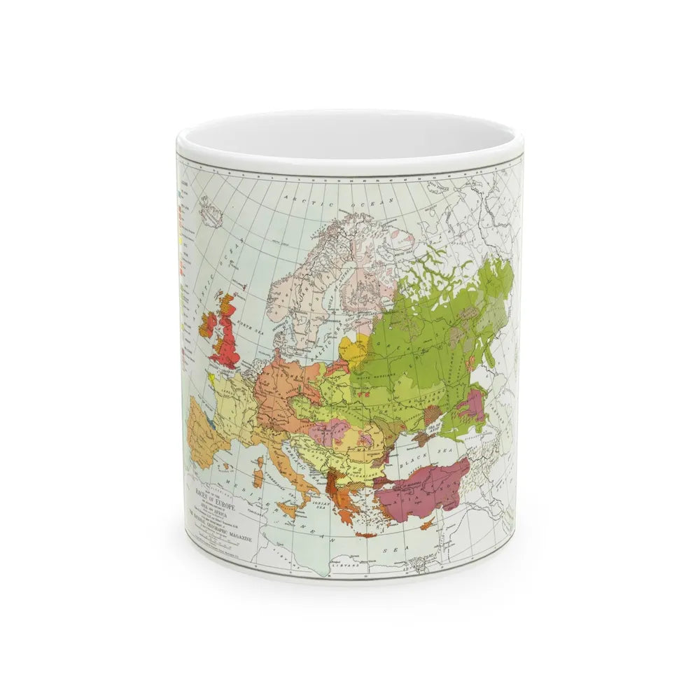 Europe & Adjoining Asia & Africa - The Races of (1919) (Map) White Coffee Mug-11oz-Go Mug Yourself