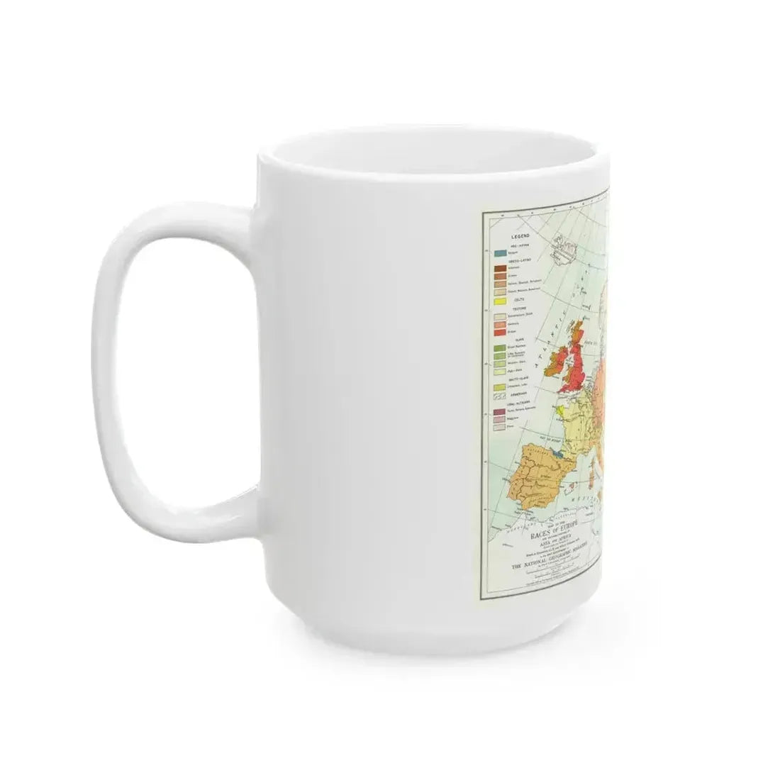 Europe & Adjoining Asia & Africa - The Races of (1919) (Map) White Coffee Mug - Go Mug Yourself