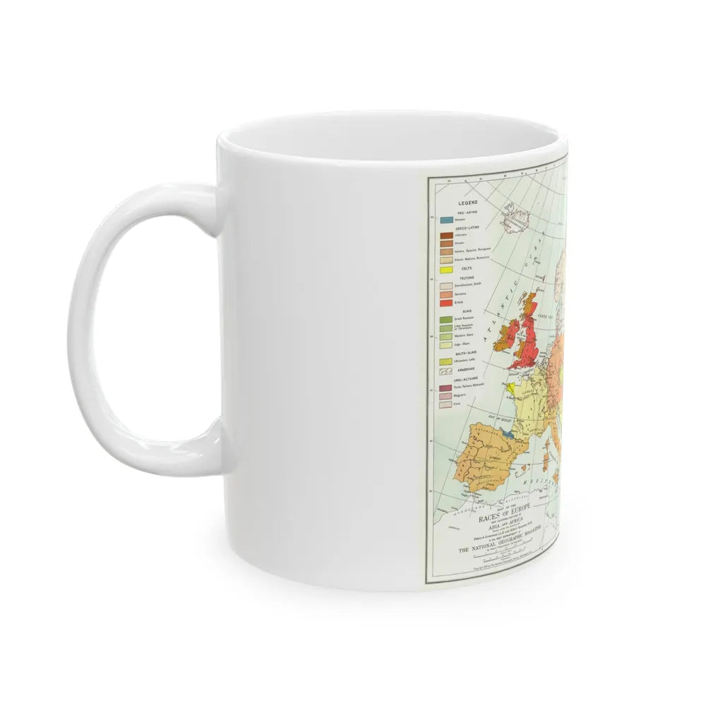 Europe & Adjoining Asia & Africa - The Races of (1919) (Map) White Coffee Mug-Go Mug Yourself