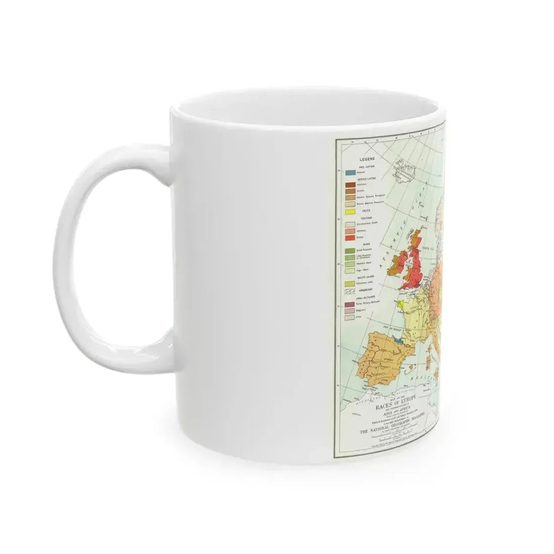Europe & Adjoining Asia & Africa - The Races of (1919) (Map) White Coffee Mug - Go Mug Yourself