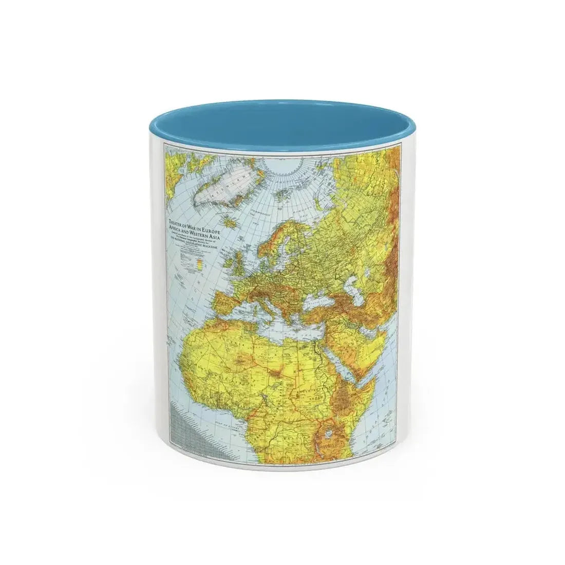 Europe, Africa, and Western Asia - Theater of War (1942) (Map) Accent Coffee Mug 11oz Light Blue - Go Mug Yourself