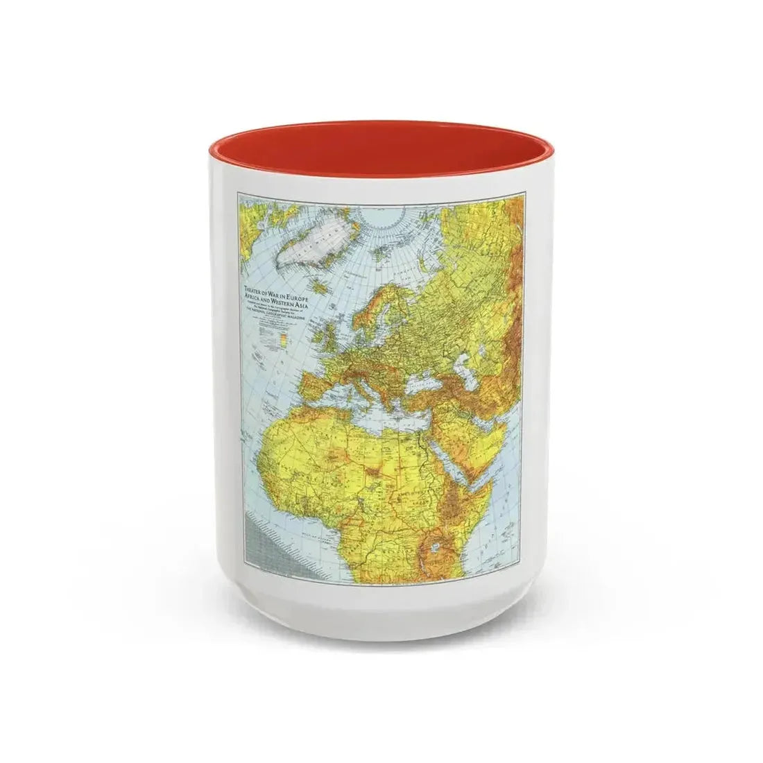 Europe, Africa, and Western Asia - Theater of War (1942) (Map) Accent Coffee Mug 15oz Red - Go Mug Yourself