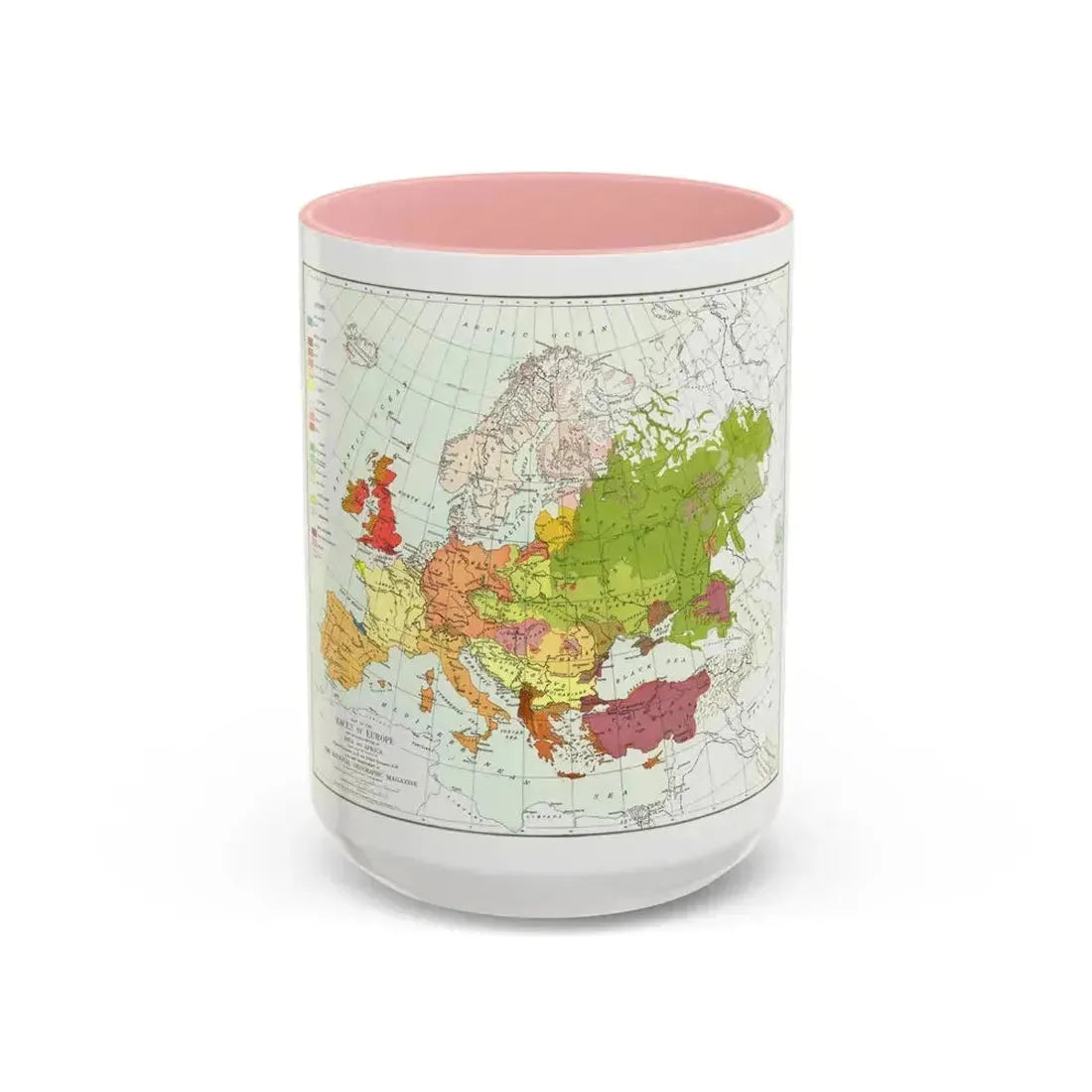 Europe and Adjoining  Asia and Africa (1918) (Map) Accent Coffee Mug 15oz Pink - Go Mug Yourself
