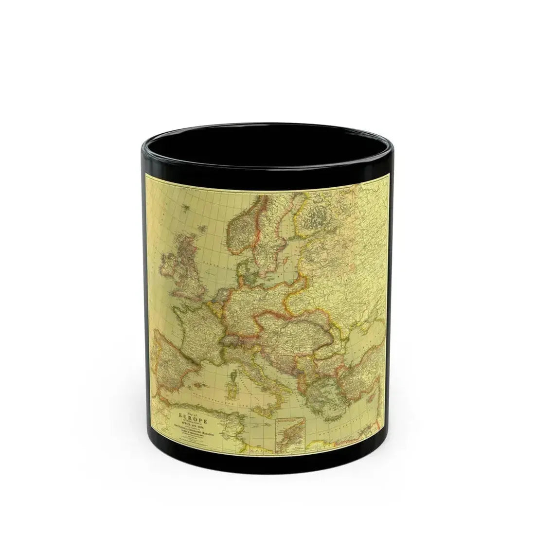 Europe and  Africa and Asia (1915) (Map) Black Coffee Mug 11oz - Go Mug Yourself