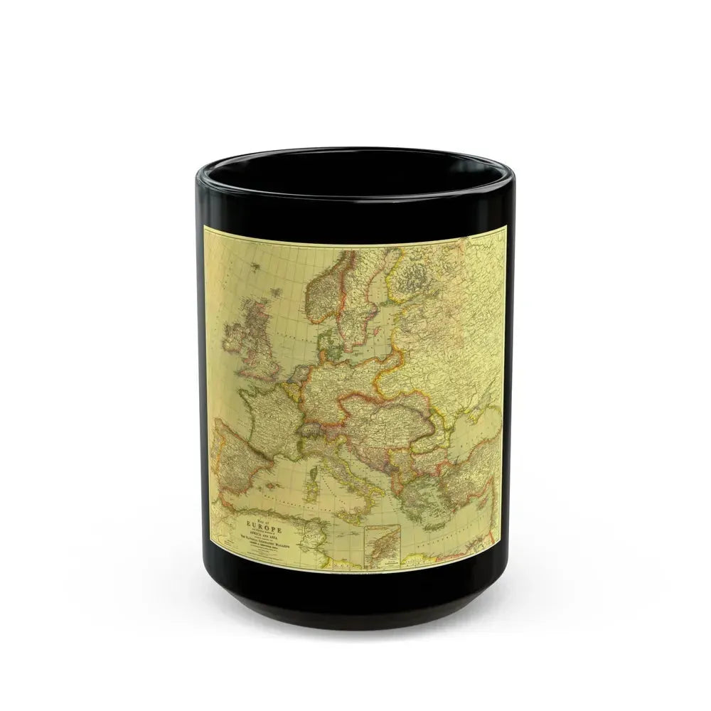 Europe and  Africa and Asia (1915) (Map) Black Coffee Mug 15oz - Go Mug Yourself