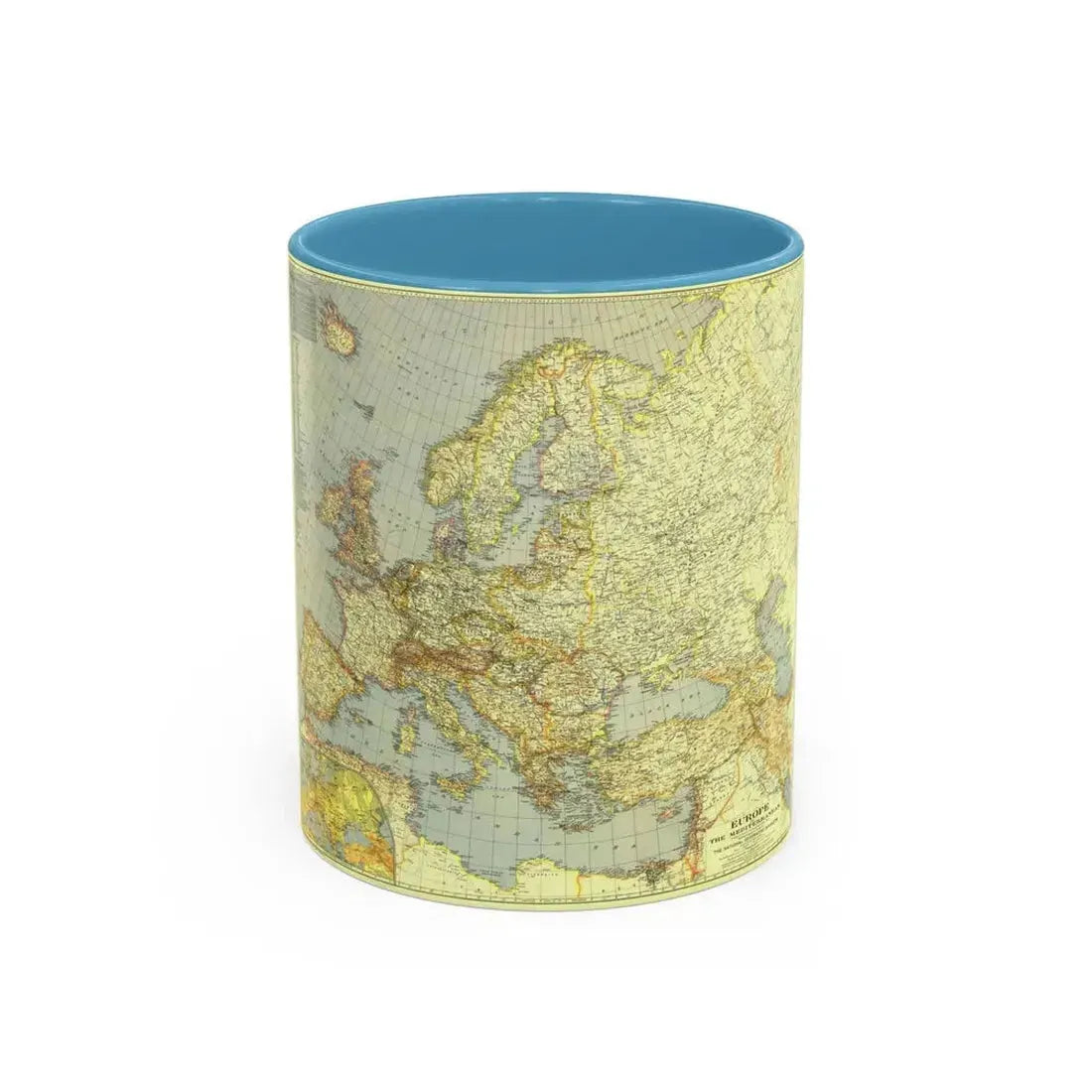 Europe and the Mediterranean (1938) (Map) Accent Coffee Mug 11oz Light Blue - Go Mug Yourself